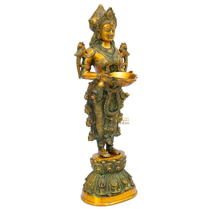 Brass Standing Deeplakshmi Statue Showpiece For Home Temple Diwali Décor 20" by vendor-unknown - Decor (View 5)