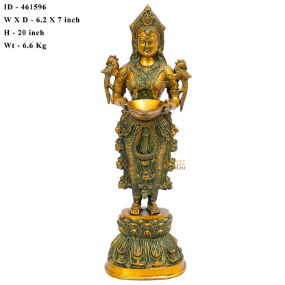 Brass Standing Deeplakshmi Statue Showpiece For Home Temple Diwali Décor 20" by vendor-unknown - Decor (View 8)