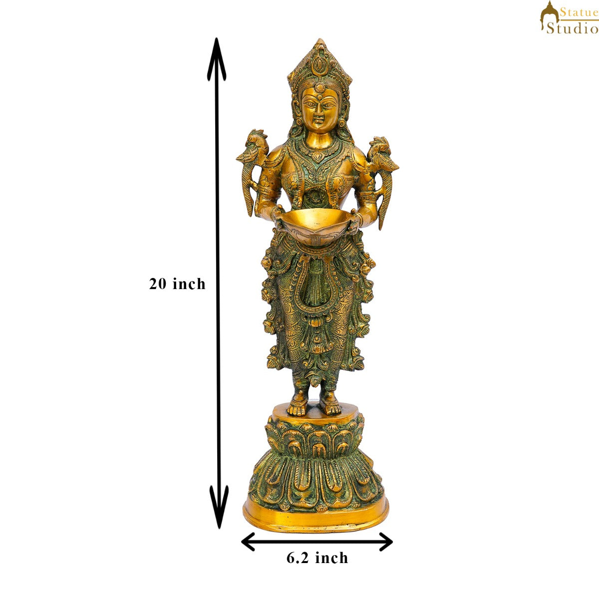 Brass Standing Deeplakshmi Statue Showpiece For Home Temple Diwali Décor 20"