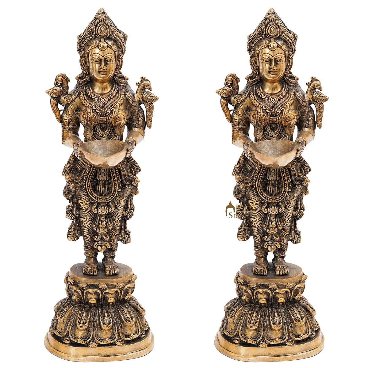 Brass Standing Deeplakshmi Pair Statue Showpiece For Home Temple Diwali Décor 17" - Image 3