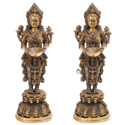 Brass Standing Deeplakshmi Pair Statue Showpiece For Home Temple Diwali Décor 17" by vendor-unknown - Decor (View 3)