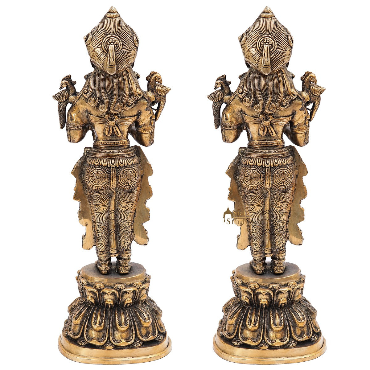 Brass Standing Deeplakshmi Pair Statue Showpiece For Home Temple Diwali Décor 17"