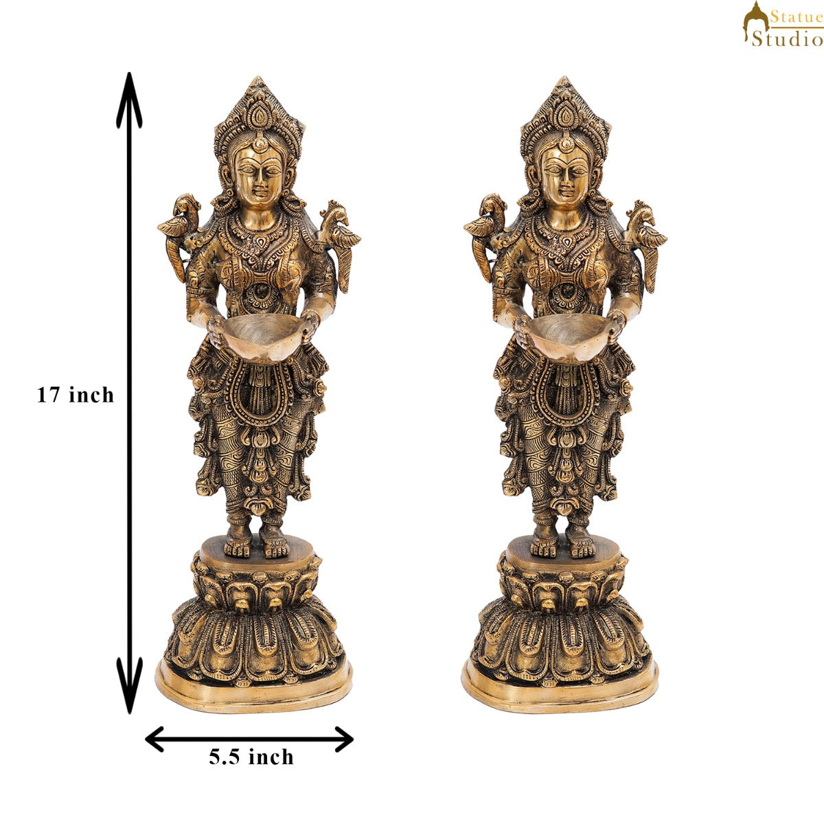 Brass Standing Deeplakshmi Pair Statue Showpiece For Home Temple Diwali Décor 17" - Image 7