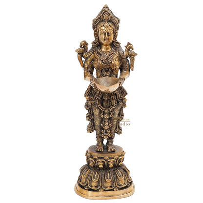 Brass Standing Deeplakshmi Statue Showpiece For Home Temple Diwali Décor 17" by vendor-unknown - Decor (View 3)