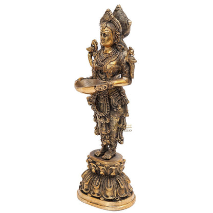 Brass Standing Deeplakshmi Statue Showpiece For Home Temple Diwali Décor 17" by vendor-unknown - Decor (View 5)