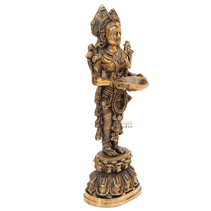Brass Standing Deeplakshmi Statue Showpiece For Home Temple Diwali Décor 17" by vendor-unknown - Decor (View 4)