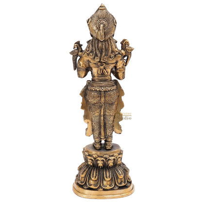 Brass Standing Deeplakshmi Statue Showpiece For Home Temple Diwali Décor 17" by vendor-unknown - Decor (View 6)
