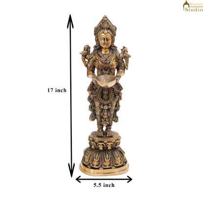 Brass Standing Deeplakshmi Statue Showpiece For Home Temple Diwali Décor 17" by vendor-unknown - Decor (View 8)