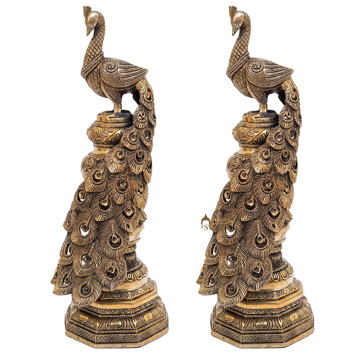 Brass Exclusive Peacock Pair Feng Shui Vastu Décorative Statue Showpiece 19"