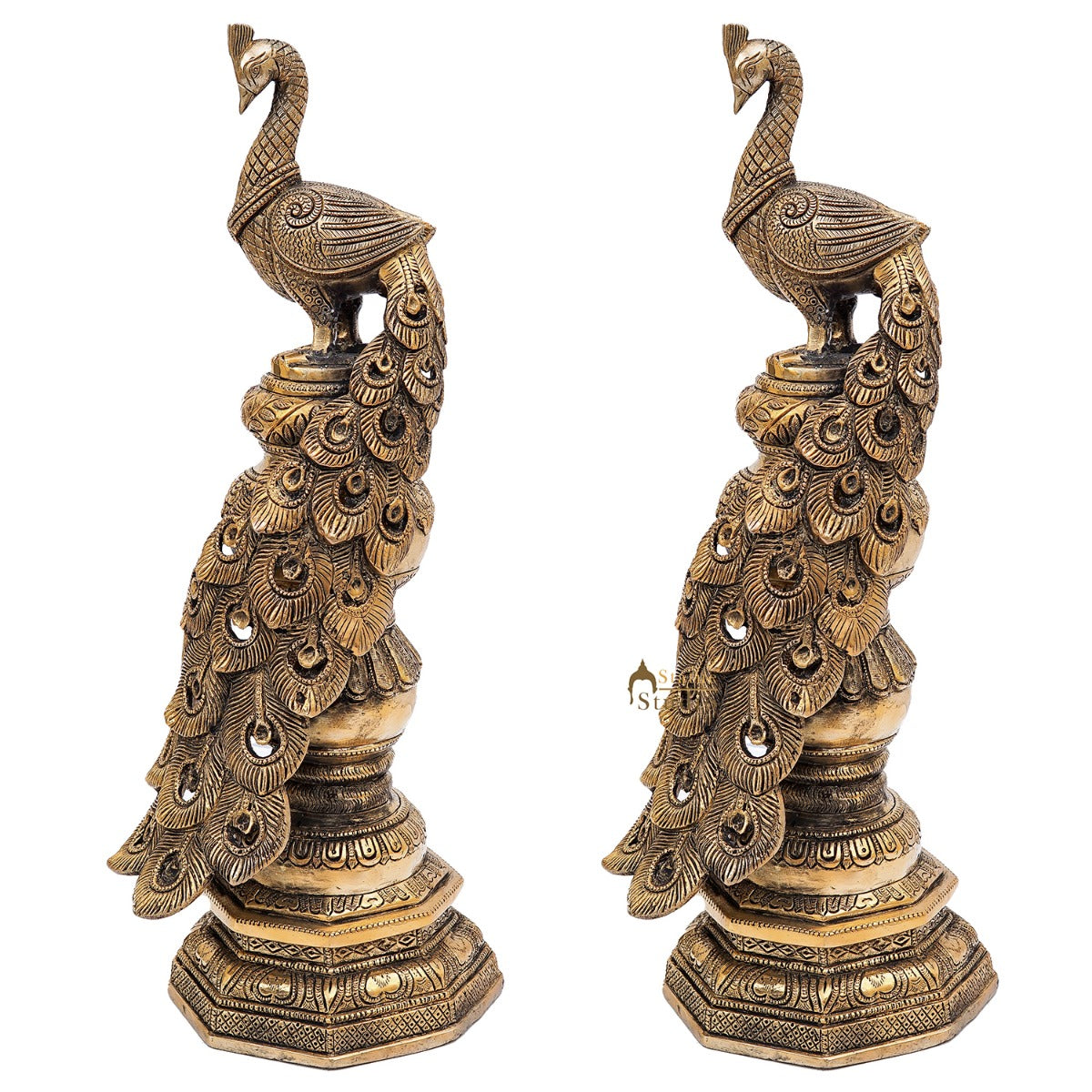 Brass Exclusive Peacock Pair Feng Shui Vastu Décorative Statue Showpiece 19"