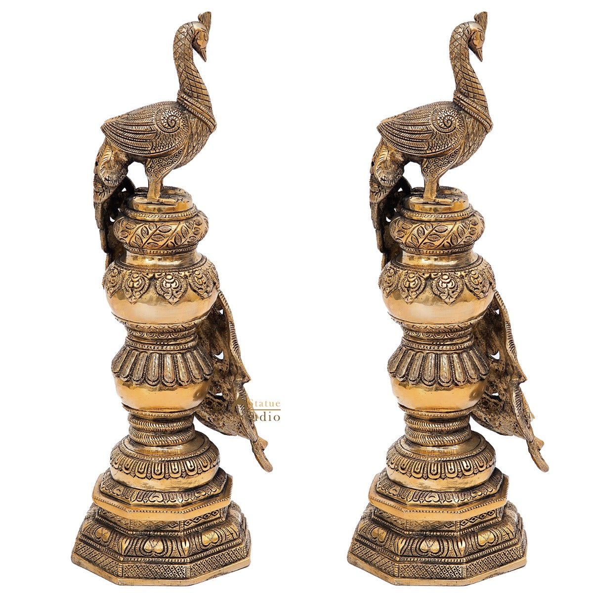 Brass Exclusive Peacock Pair Feng Shui Vastu Décorative Statue Showpiece 19"
