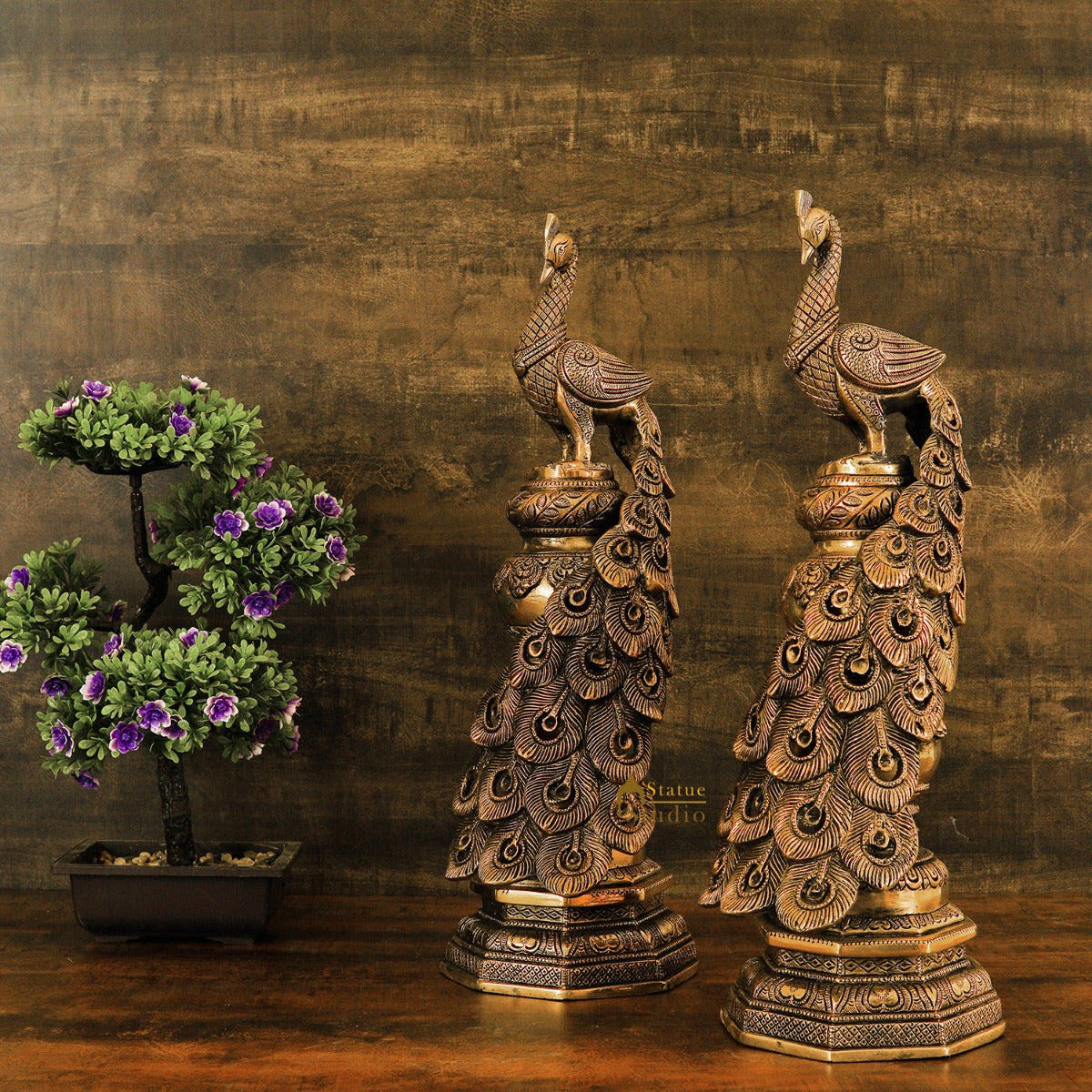 Brass Exclusive Peacock Pair Feng Shui Vastu Décorative Statue Showpiece 19" - Eco-friendly - Sama Homes