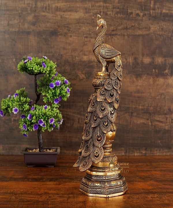 Brass Exclusive Peacock Feng Shui Vastu Décorative Statue Showpiece 19"