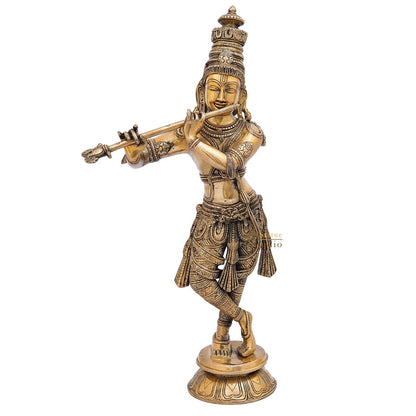 Brass Fine Standing Krishna Idol 2 Feet by StatueStudio by vendor-unknown - Hindu Gods (View 3)