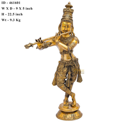 Brass Fine Standing Krishna Idol 2 Feet by StatueStudio by vendor-unknown - Hindu Gods (View 7)