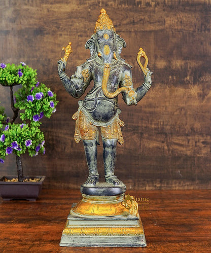 Brass Antique Standing Ganesha Idol Ganpati Statue Home Temple Décor Showpiece 19" by vendor-unknown - Products