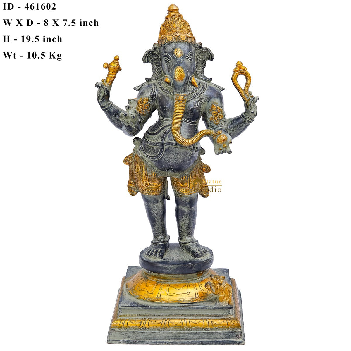 Brass Antique Standing Ganesha Idol Ganpati Statue Home Temple Décor Showpiece 19" - Image 7