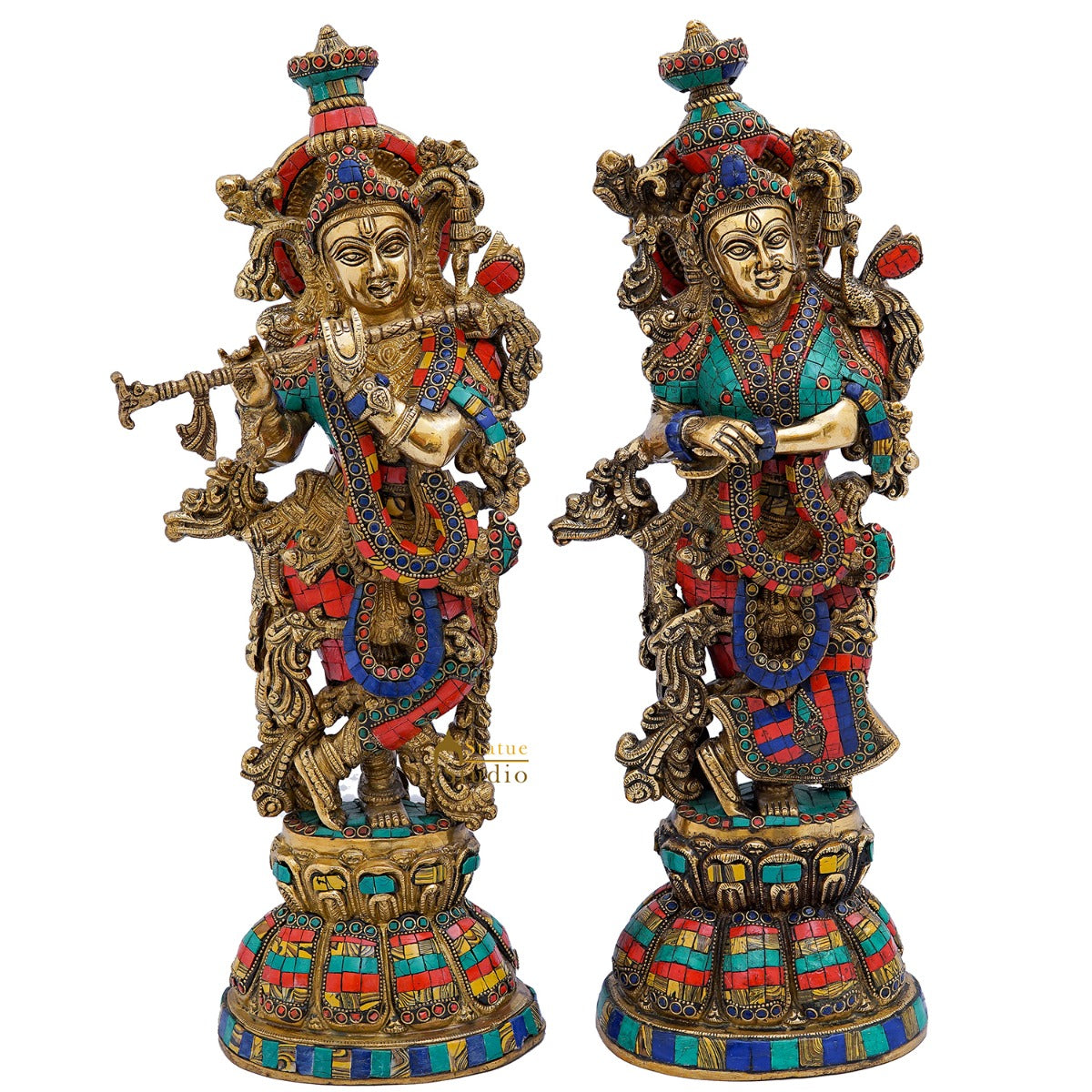 Brass Radha Krishna Idol Home Garden Décor Temple Décorative Gift Showpiece 20" - Image 2