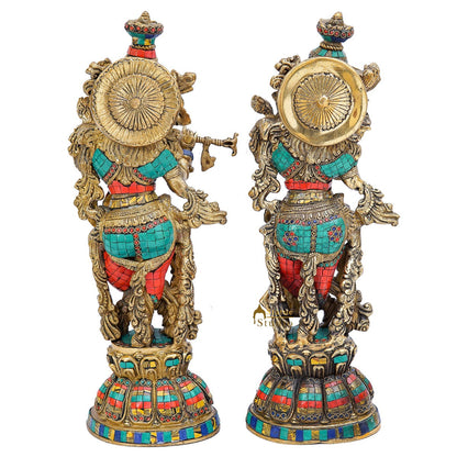 Brass Radha Krishna Idol Home Garden Décor Temple Décorative Gift Showpiece 20" by vendor-unknown - Hindu Gods (View 4)