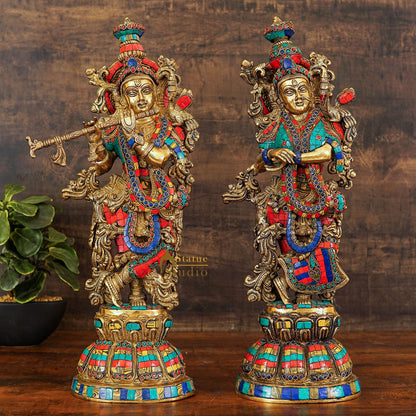Brass Radha Krishna Idol Home Garden Décor Temple Décorative Gift Showpiece 20" by vendor-unknown - Hindu Gods