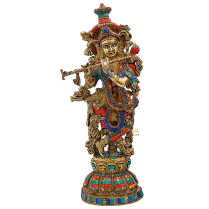 Brass Krishna Idol with Flute 20" by StatueStudio by vendor-unknown - Hindu Gods (View 3)