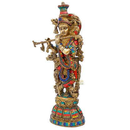 Brass Krishna Idol with Flute 20" by StatueStudio by vendor-unknown - Hindu Gods (View 4)