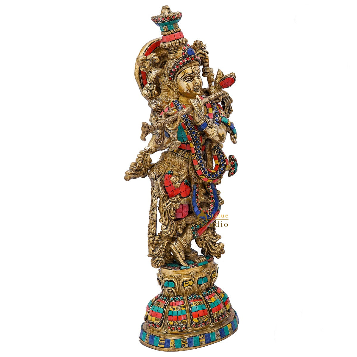 Brass Krishna Idol with Flute 20" by StatueStudio