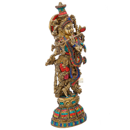 Brass Krishna Idol with Flute 20" by StatueStudio by vendor-unknown - Hindu Gods (View 5)