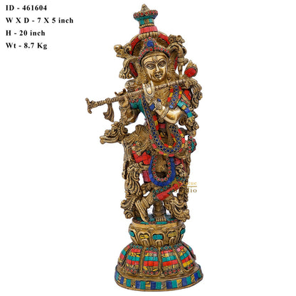 Brass Krishna Idol with Flute 20" by StatueStudio by vendor-unknown - Hindu Gods (View 7)