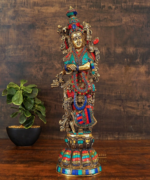 Brass Radha Idol Home Garden Décor Temple Décorative Gift Showpiece 20" - Eco-friendly - Sama Homes