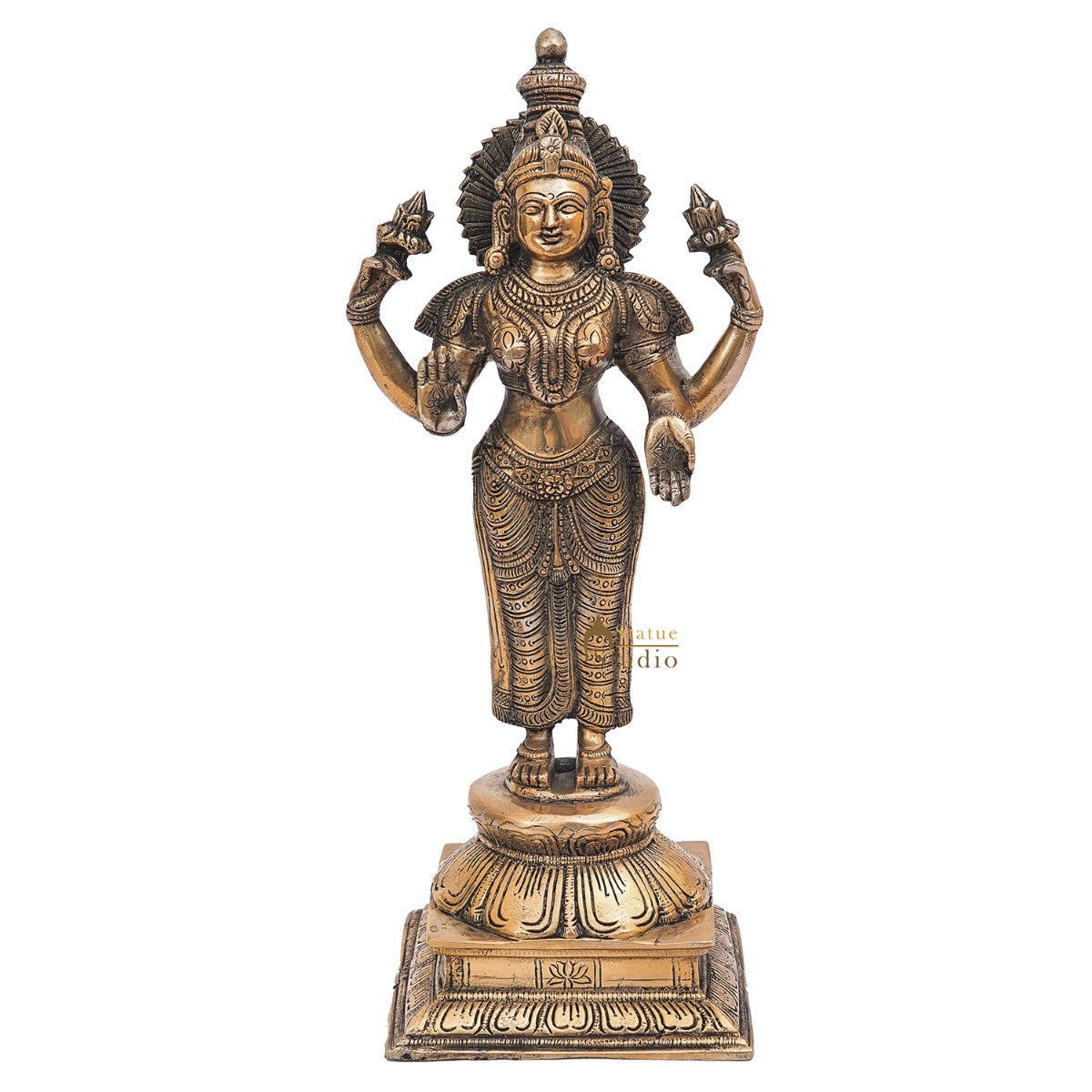 Brass Antique Standing Lakshmi Idol Goddess Of Wealth Statue Home Temple Décor 17" - Image 3