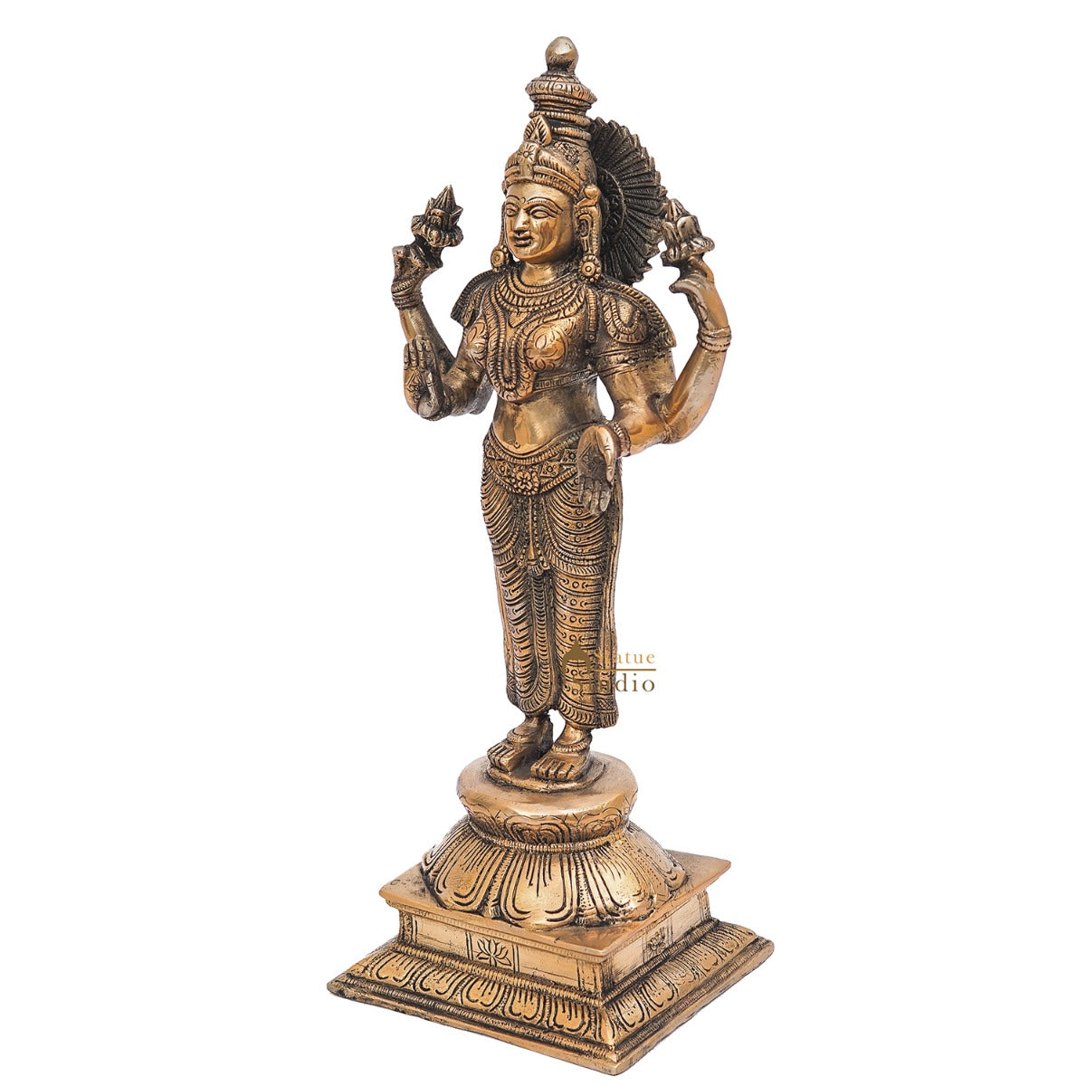 Brass Antique Standing Lakshmi Idol Goddess Of Wealth Statue Home Temple Décor 17"