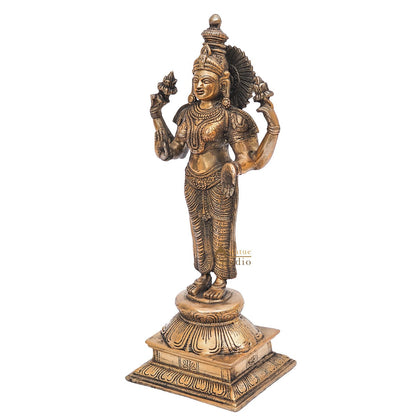Brass Antique Standing Lakshmi Idol Goddess Of Wealth Statue Home Temple Décor 17" by vendor-unknown - Hindu Gods (View 5)