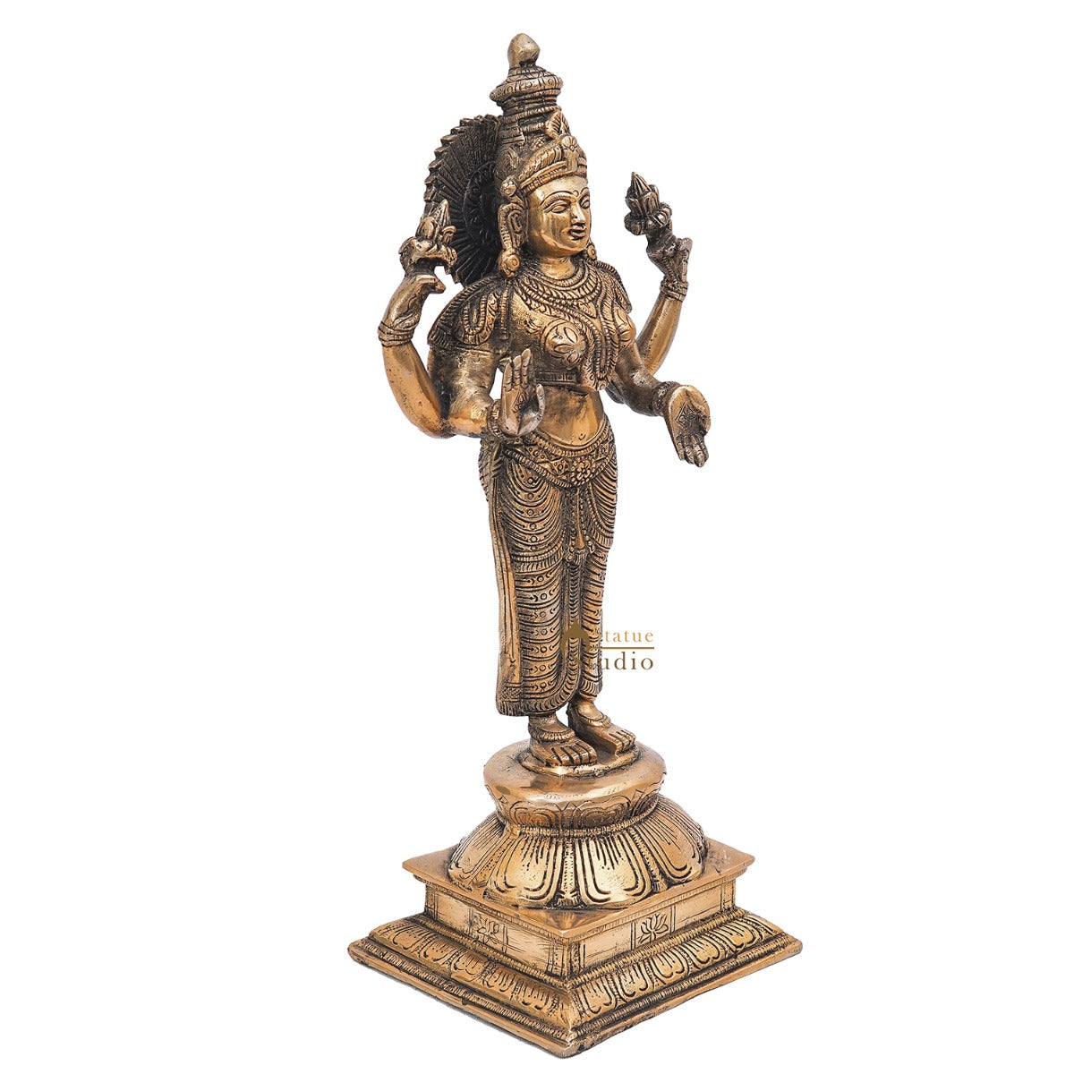 Brass Antique Standing Lakshmi Idol Goddess Of Wealth Statue Home Temple Décor 17"