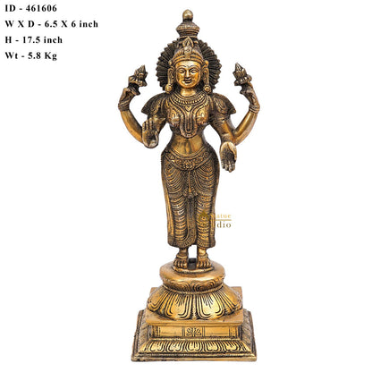 Brass Antique Standing Lakshmi Idol Goddess Of Wealth Statue Home Temple Décor 17" by vendor-unknown - Hindu Gods (View 7)
