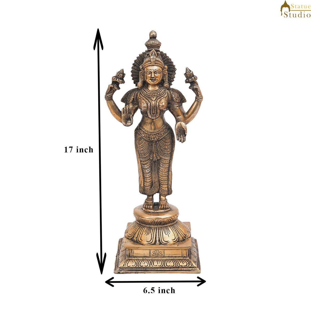 Brass Antique Standing Lakshmi Idol Goddess Of Wealth Statue Home Temple Décor 17"
