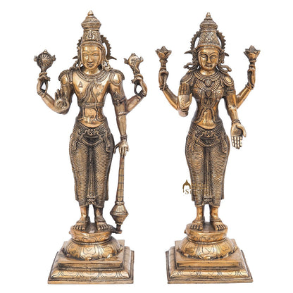 Brass Antique Vishnu Lakshmi Idol Home Temple Décor Religious Gift Statue 20" by vendor-unknown - Hindu Gods (View 3)