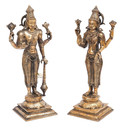 Brass Antique Vishnu Lakshmi Idol Home Temple Décor Religious Gift Statue 20" by vendor-unknown - Hindu Gods (View 4)