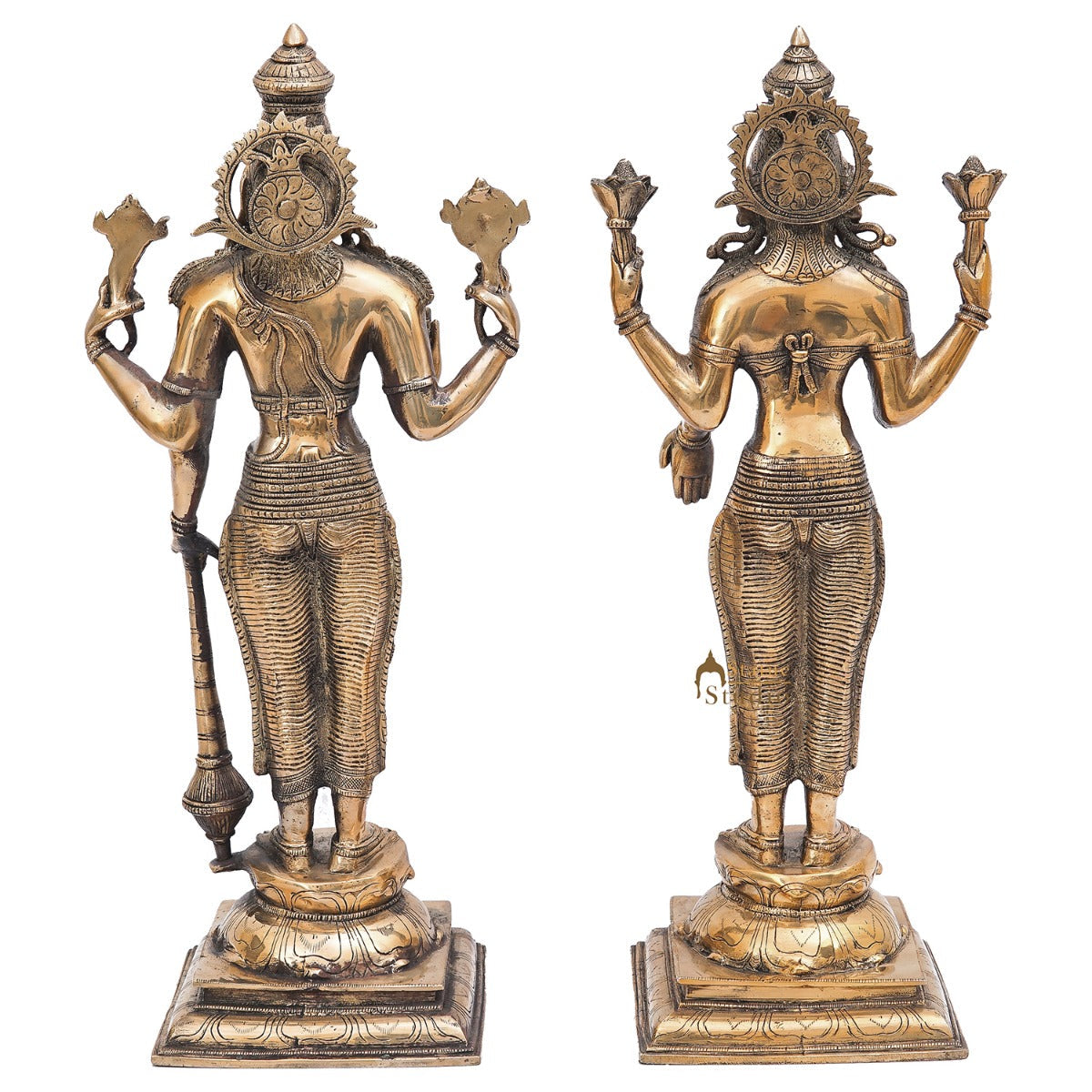 Brass Antique Vishnu Lakshmi Idol Home Temple Décor Religious Gift Statue 20" - Image 5