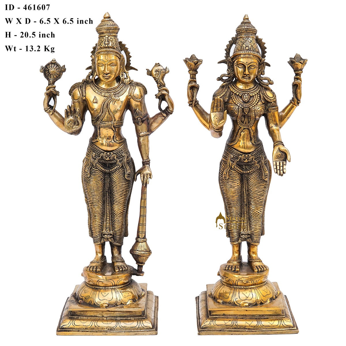 Brass Antique Vishnu Lakshmi Idol Home Temple Décor Religious Gift Statue 20"
