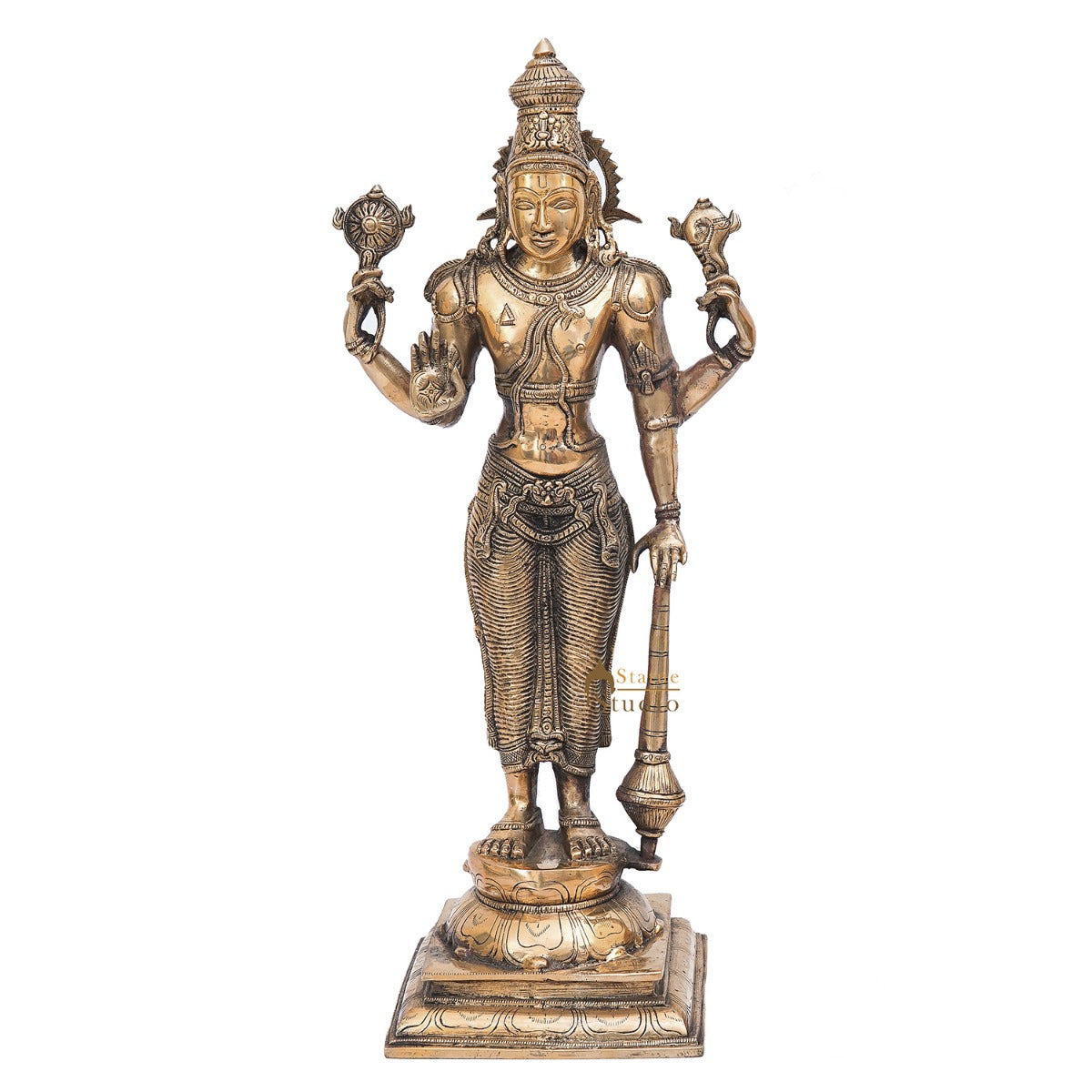Brass Antique Vishnu Idol Home Temple Décor Religious Gift Statue 20" - Image 3