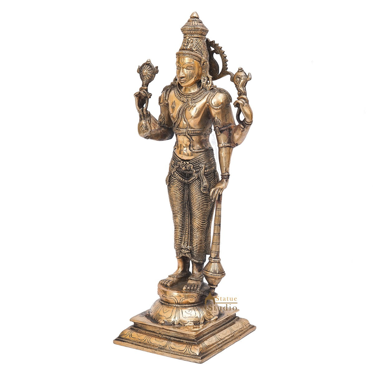 Brass Antique Vishnu Idol Home Temple Décor Religious Gift Statue 20" - Image 4