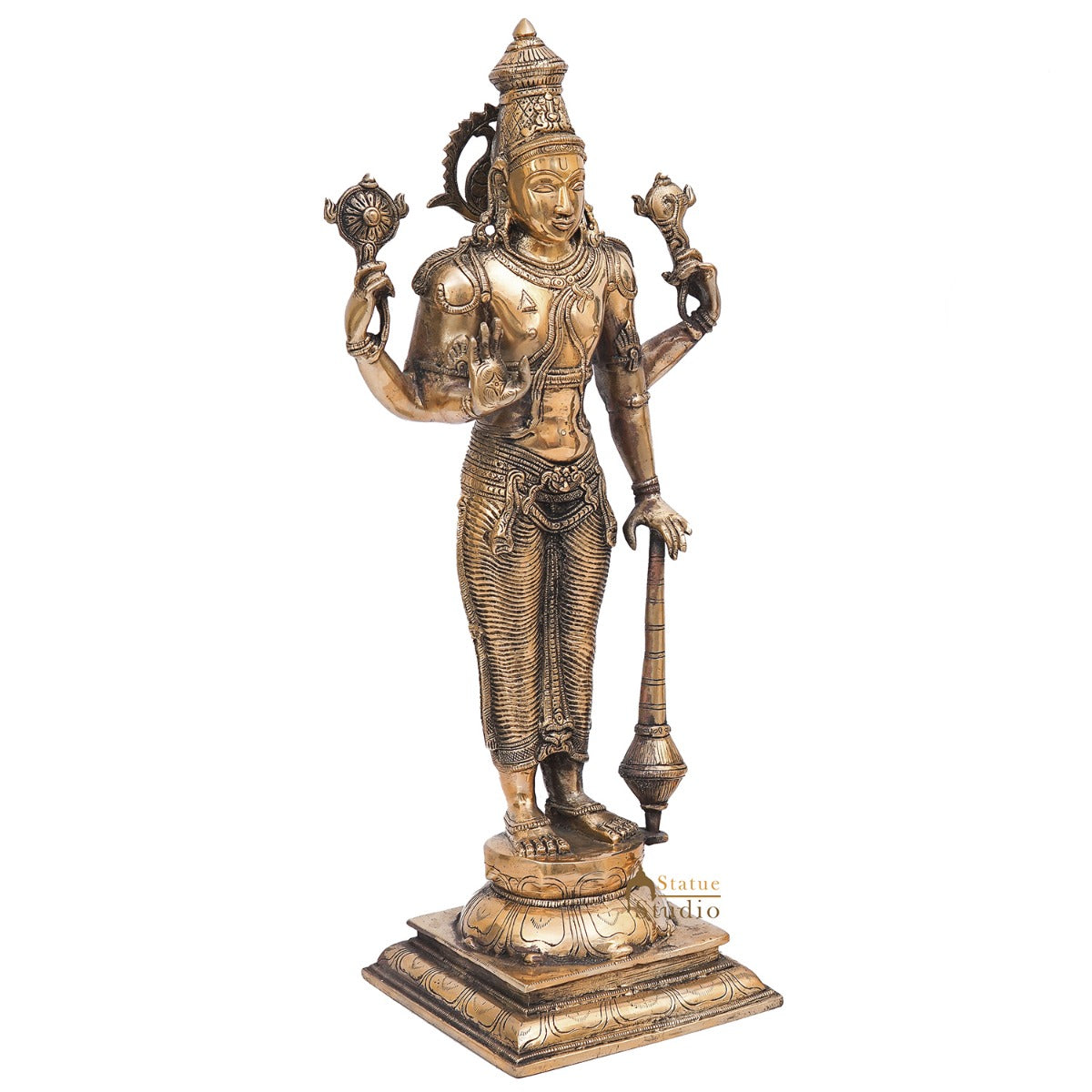 Brass Antique Vishnu Idol Home Temple Décor Religious Gift Statue 20"