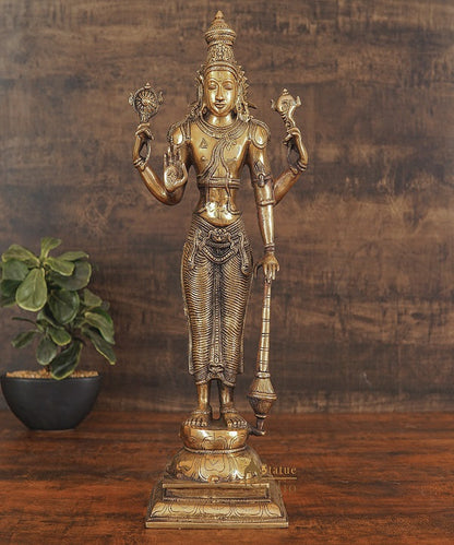 Brass Antique Vishnu Idol Home Temple Décor Religious Gift Statue 20" by vendor-unknown - Hindu Gods (View 2)