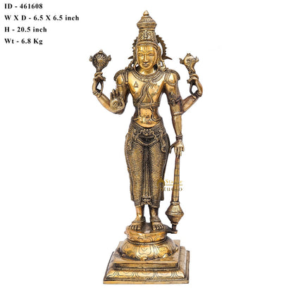 Brass Antique Vishnu Idol Home Temple Décor Religious Gift Statue 20" by vendor-unknown - Hindu Gods (View 7)