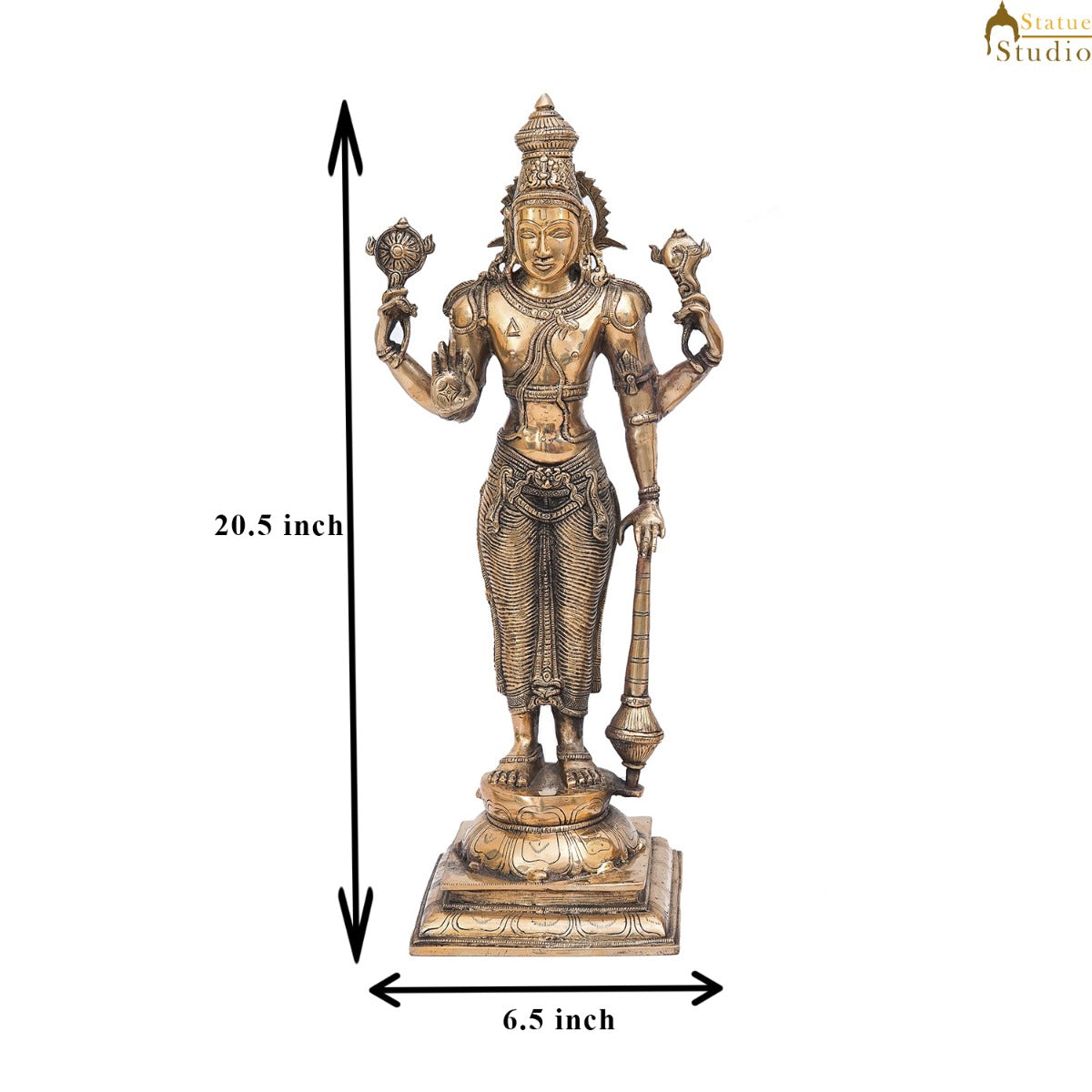 Brass Antique Vishnu Idol Home Temple Décor Religious Gift Statue 20" - Image 9