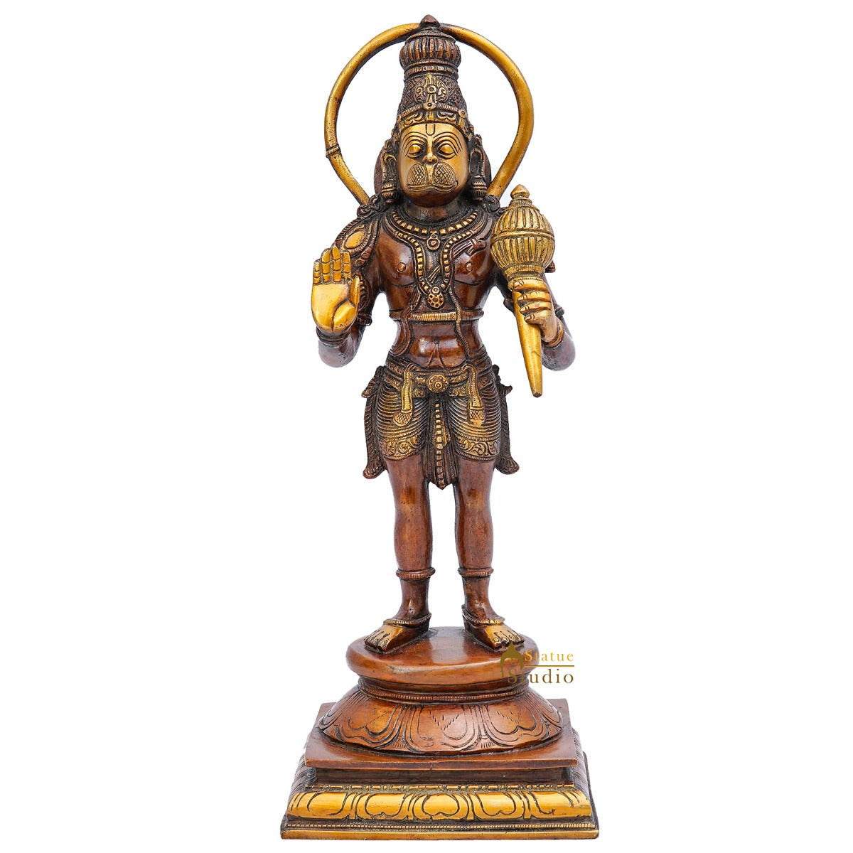 Brass Hanuman Idol Orange Patina Finish For Home Decor 14 Inch