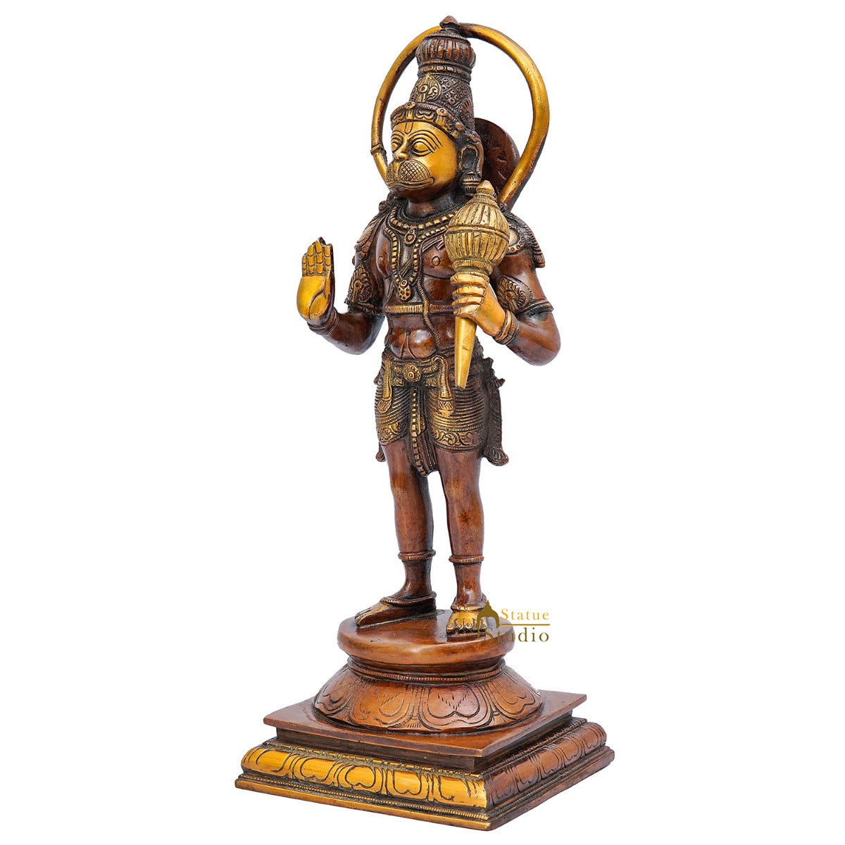 Brass Hanuman Idol Orange Patina Finish For Home Decor 14 Inch