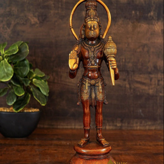 Brass Hanuman Idol Orange Patina Finish For Home Decor 14 Inch