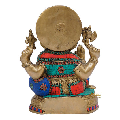 Brass Ganapati Statue Stone Work For Home Decor Gift 13" by vendor-unknown - Hindu Gods (View 5)